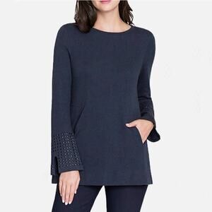 Nic + Zoe grommet cuff tunic long sleeve blue sweater size small